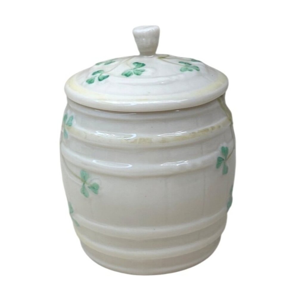 Belleek Ireland Shamrock Barrel Marmalade Jar Bowl with Lid 6th Mark 1975 - 1980 - Picture 2 of 8